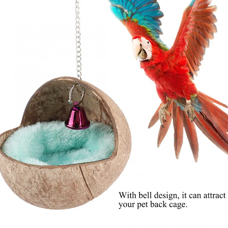 

Natural Coconut Shell Bird Nest House Warm Hammock For Soft Plush Bird Cage Hanging Bed Toy Cave Comfortable Hamster Toys