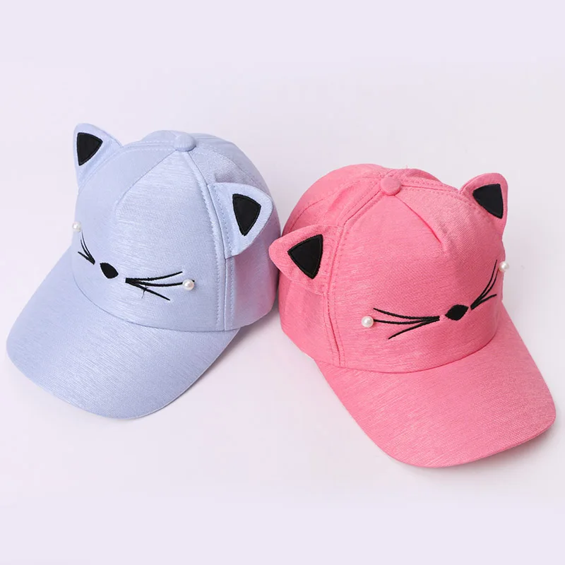 Nette Ohren Katze Baseball Cap für Kinder Mädchen Jungen Perle Hut Baseball Caps Einstellbare Sommer Sonnenhut Cap Nette Baby kid Snapback