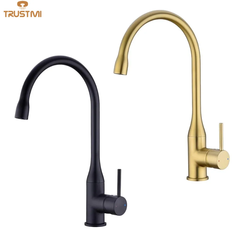 

Kitchen Faucet Black Gourmet Faucets Kitchen Mixer Tap hot and cold water Brushed gold Sinks Single lever Swivle Sink Brass taps