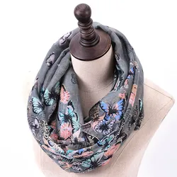 2022 New Fashion Butterfly Print Infinity Scarf for Women Winter Pashmina Circle Ring Scarves Ladies Animal Printed Loop Shawl