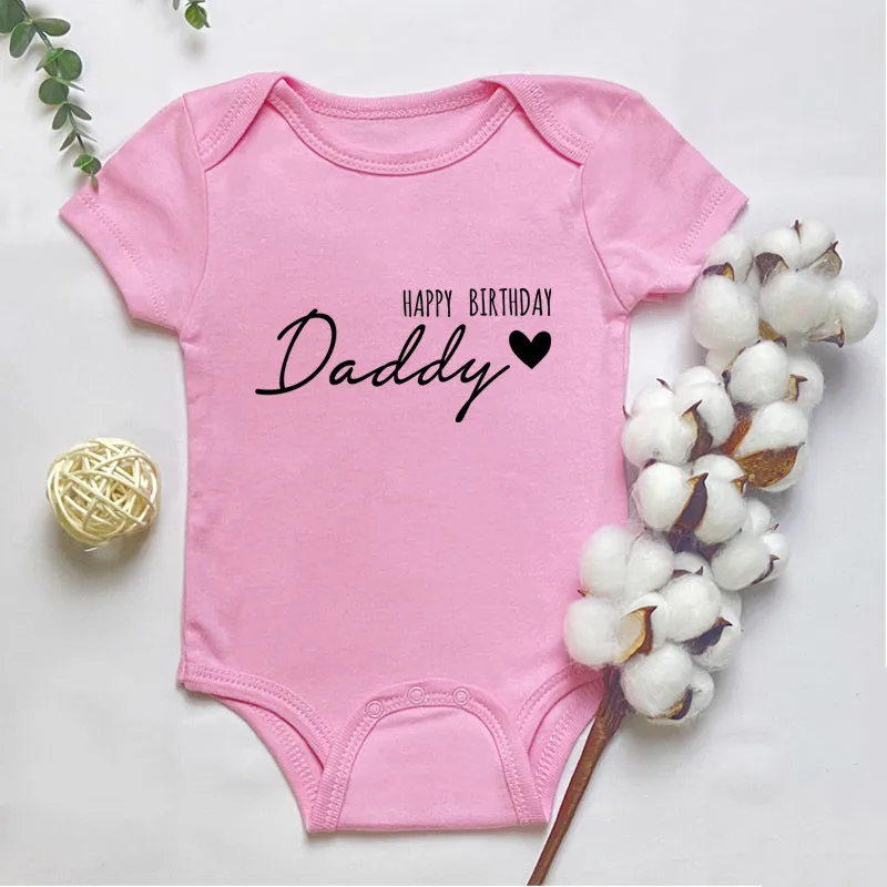 Happy Birthday Daddy Letters Print Baby Bodysuit Baby Grow for Infant Toddler Boys Girl 100% Cotton Romper Gift for Dad