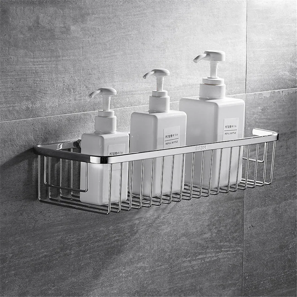 Wall Mounted Bathroom Basket 304 Stainless Steel Shower Caddy Storage Shelf for Shampoo Soap Holder Kitchen Storage Rack