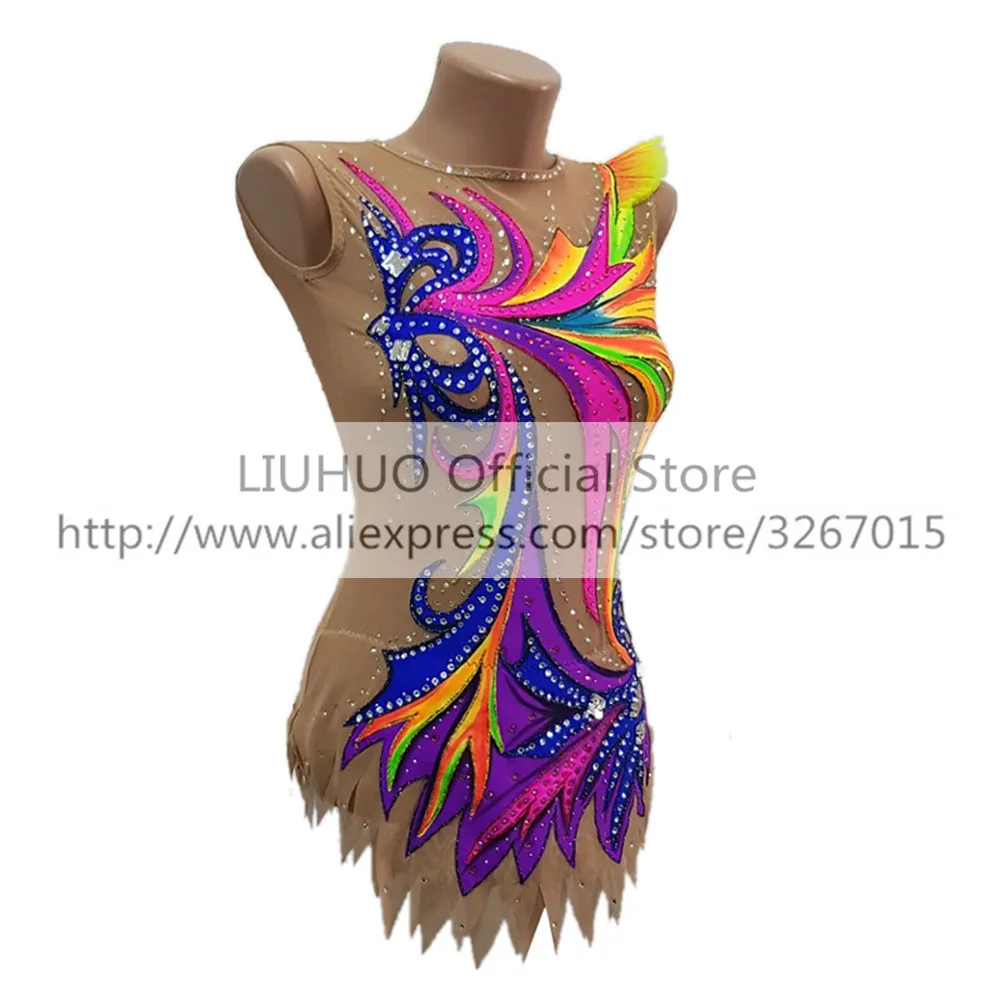LIUHUO Women\'s Girls\' performance Rhythmic gymnastics competition Leotard Artistic Costume Ice Skating Dress CrystalsMulticolor