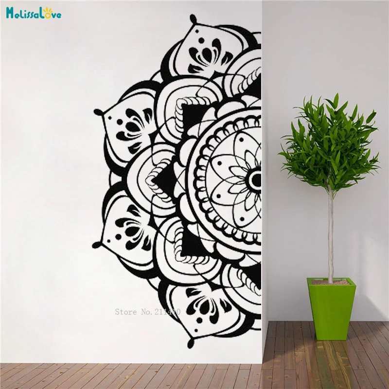 Quantum Modeling Half Mandala Flower Wall Decal Yoga Decor Living Room Headboard Motivational Stickers Vinyl YT4079A