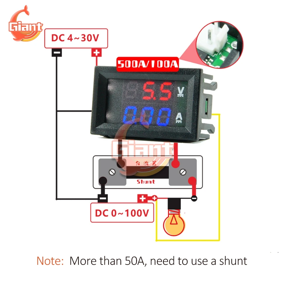 LED Digital Voltmeter Ammeter DC 50A 100A 75mV FL-2 DC Analog Ammeter Current Shunt Resistor DC100V 50A Volt Ampere Meter Tester