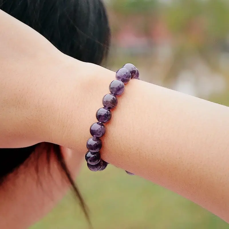 100% Natural Amethysts Bracelet Women Men 4/6/8/10/12mm Dark Purple Stone Beaded Braslet Couple Brazalete Gifts For Lover Joias