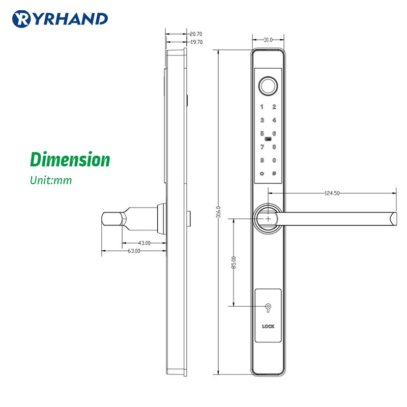 Ttlock App Aluminum Biometric lock fingerprint door handle Digital Keyless lock for Glass Sliding or Wooden