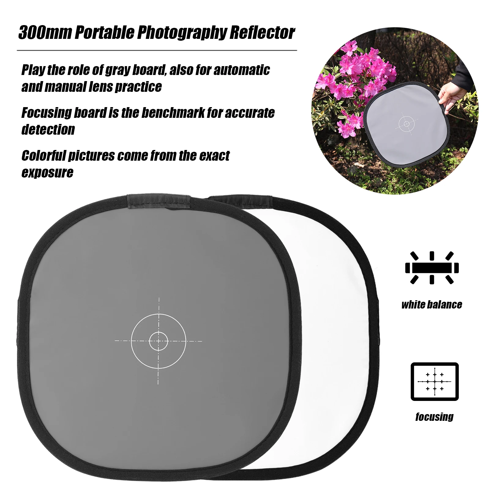 300mm Portable Photography Reflector Gray and White Balance Card Photographic White Balance Focus-Board Photography Accessory