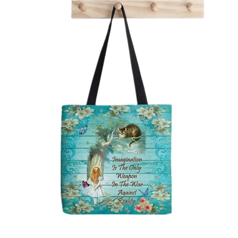 Shopper Alice in Wonderland Tea Party Painted Tote Bag women Harajuku shopper handbag girl Shoulder shopping bag Lady Canvas Bag