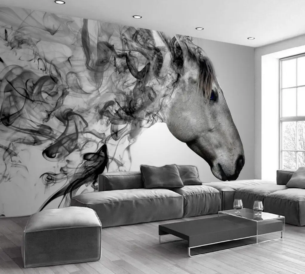 Custom wallpaper 3d photo mural Abstract oil painting black and white horse animal living room papel de parede 3d wallpaper