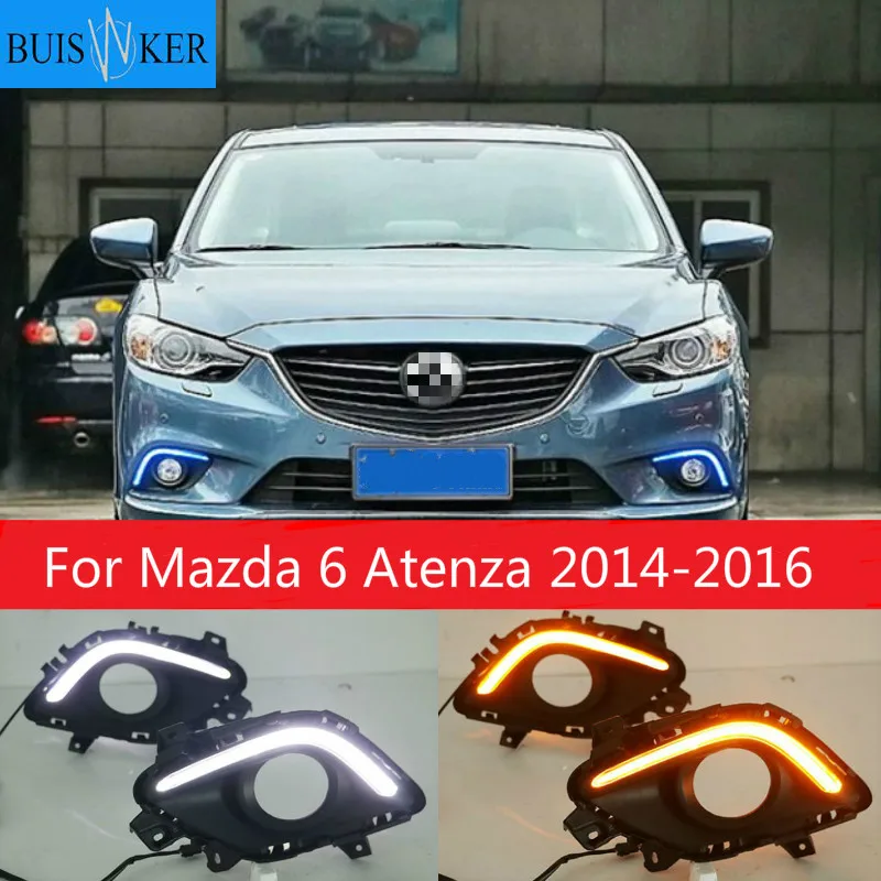 

Turning Signal & Dimming style relay 12V LED car DRL daytime running lights with fog lamp hole for Mazda 6 Atenza 2014-2016