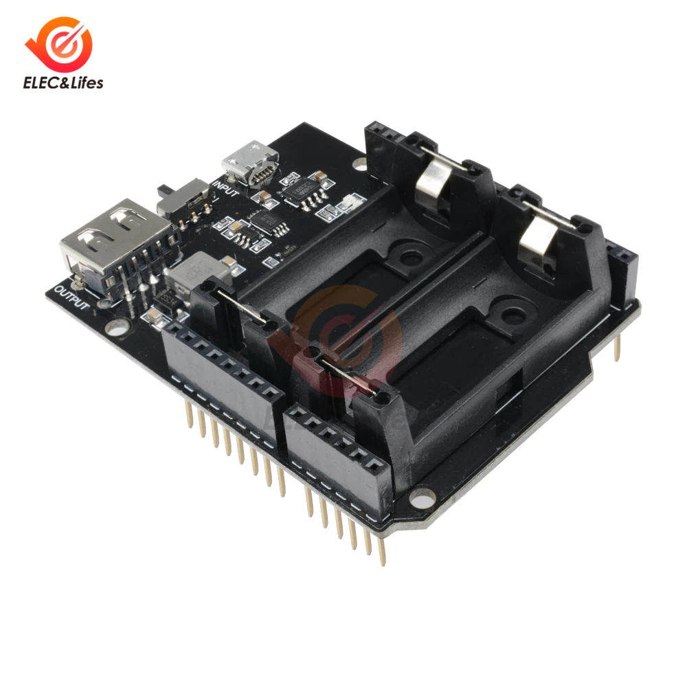 Dual 16340 Lithium Battery Shield Mobile Power Expansion Board Module 5V Micro USB Type-A for Arduino Charging Discharge