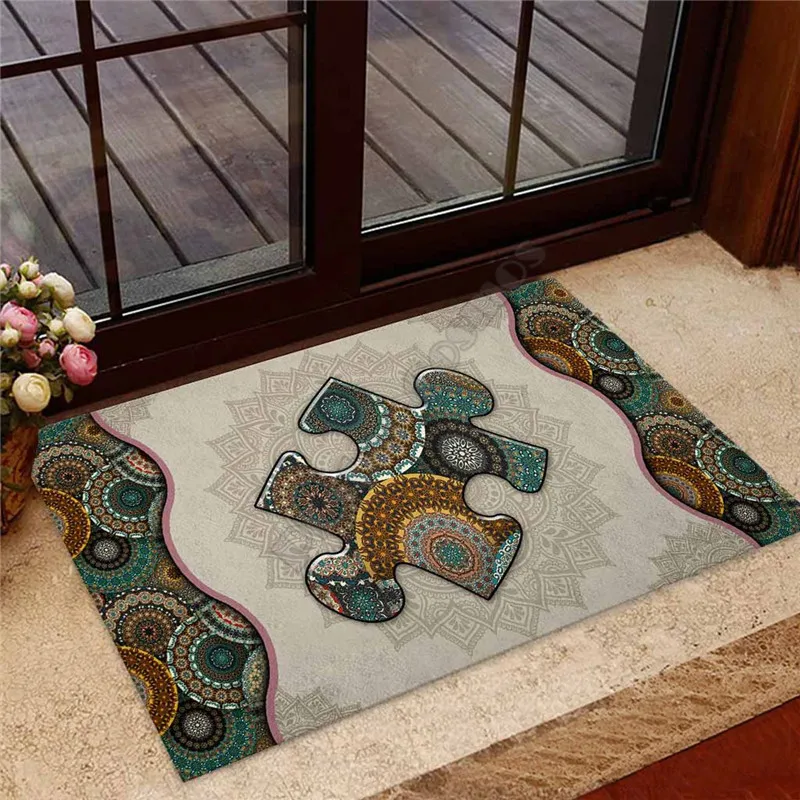 

Autism Awareness Mandala Doormat 3D All Ove Printed Non Slip Door Floor Mats Decor Porch Doormat