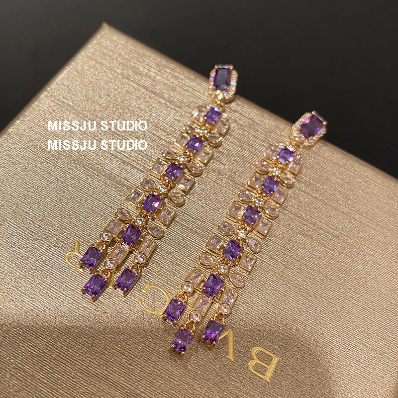 

Dangle Earrings For Women S925 Silver Needles New Fashion Long Tassel Gorgeous Earrings Pueple Fine Jewelry Drop Shipping