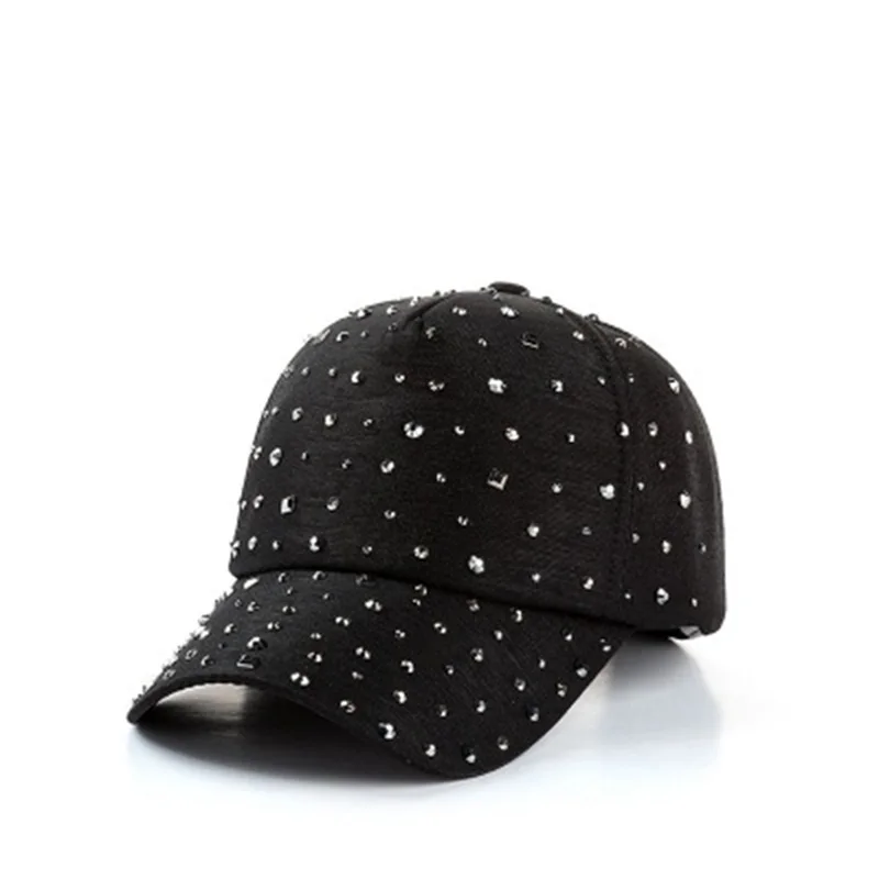 Unisex Streetwear Bone Cotton Rhinestone Breathable Mesh Sun Hat Summer Women Snapback Adjustable Rivet Ponytail Baseball Cap 83