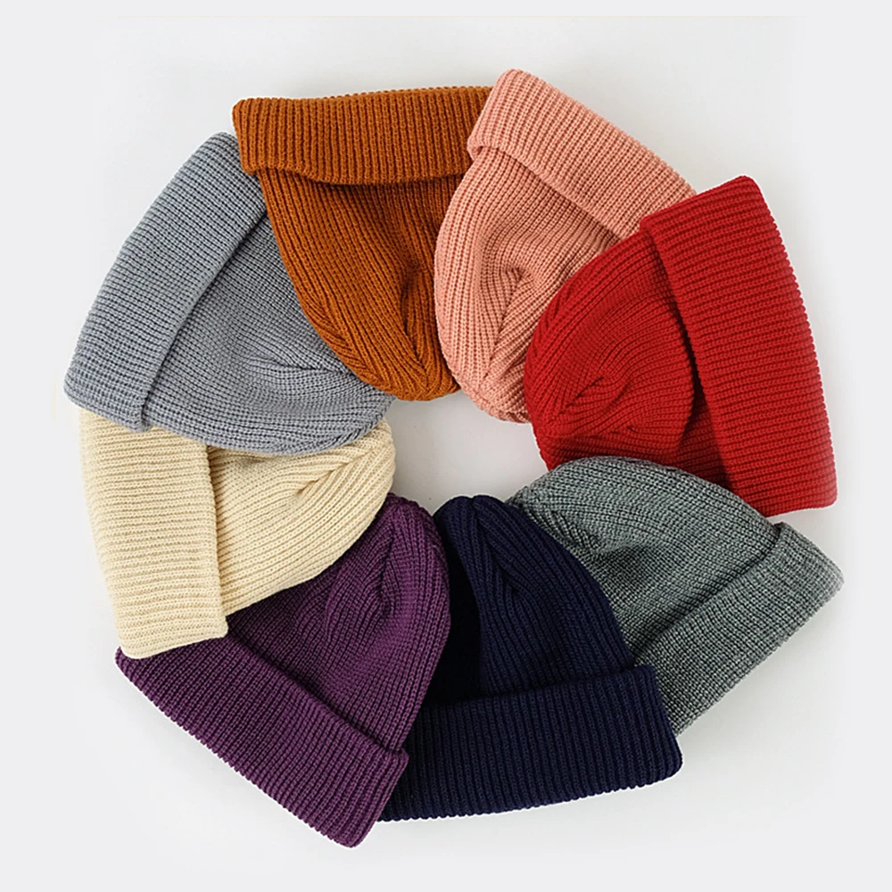 Men Fashion Knitted Hats Boy Skullcap Male Beanie Winter Retro Brimless Baggy Melon Cap Cuff Docker Fisherman Accessories