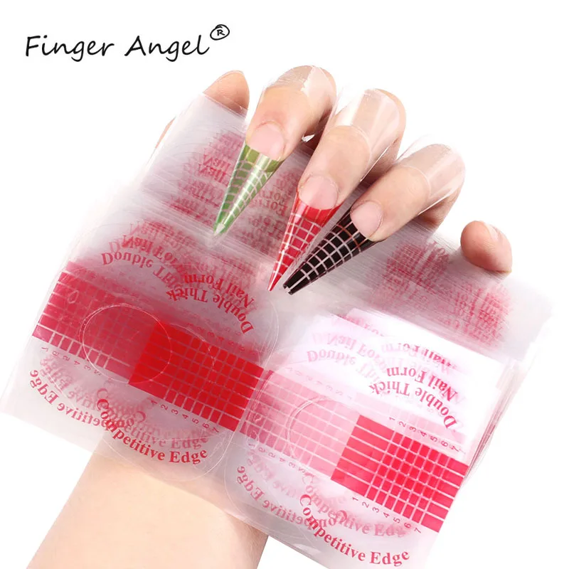 Finger Angel 100PCS PVC Nail Forms Nail Art French Plastic Guide Transparent Horseshoe Chablon Nails Extension Manicure Tool