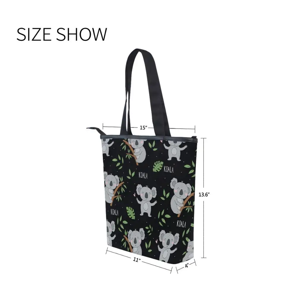 The koala canvas bag female summer large capacity college art Harajuku cute cartoon animal print Vintage black shoulder bags view 2