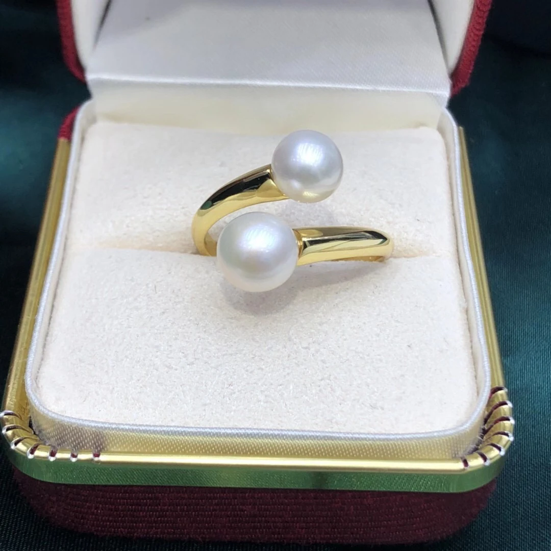 TWO PEARLS 925 Sterling Silver Adjustable Free Size Ring Settings Findings Mountings Parts for Pearl Corals Jade Crystal Agate