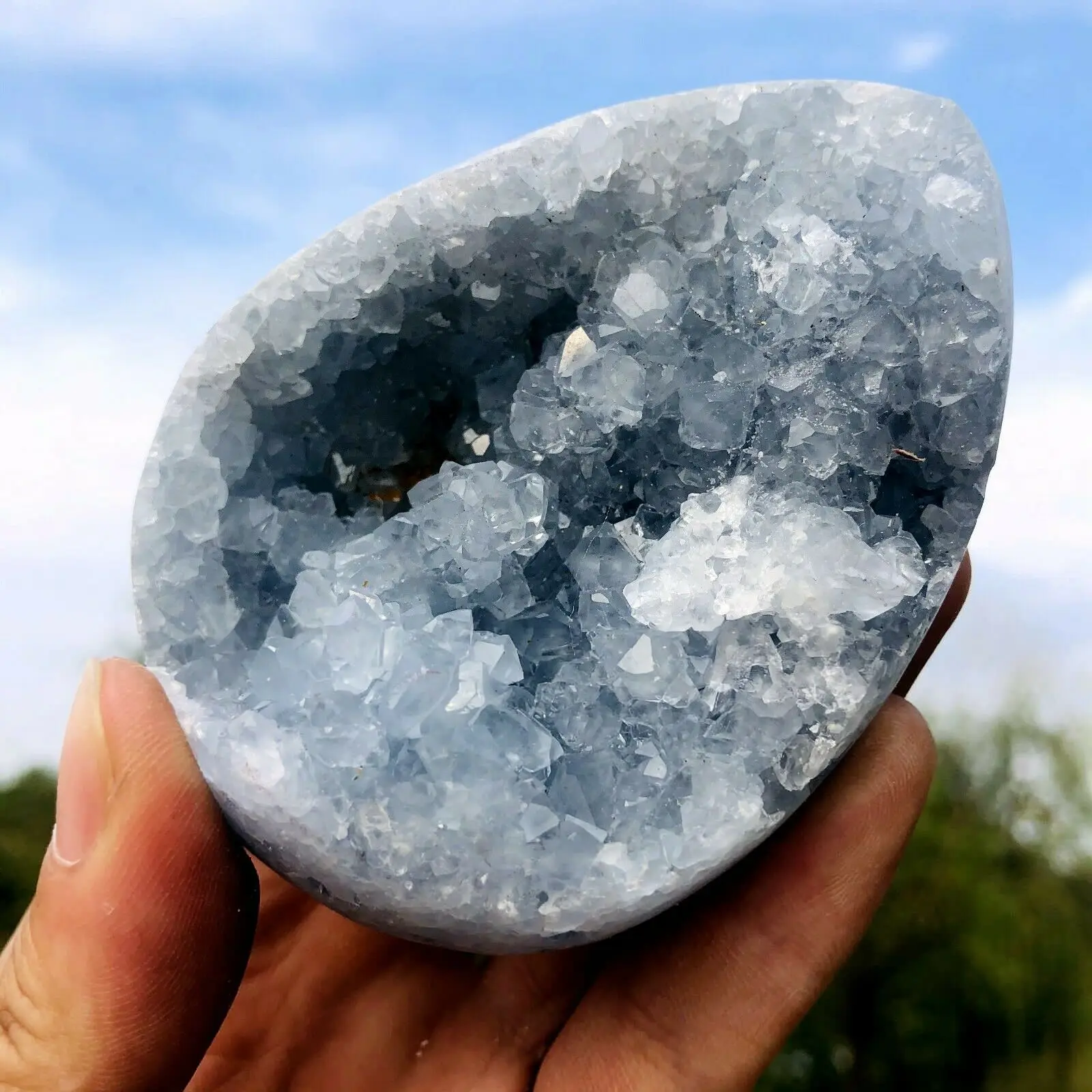 400-500g Natural Beautiful Blue Celestite Crystal Geode Cave Quartz Cluster Egg Mineral Specimen Madagascar Healing