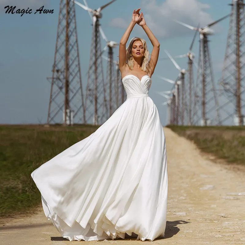 Magic Awn 2022 Beach Wedding Dresses Sweetheart  Pleat Chiffon Sleeveless Boho White Bridal Gowns A-Line Simple Vestido Novia