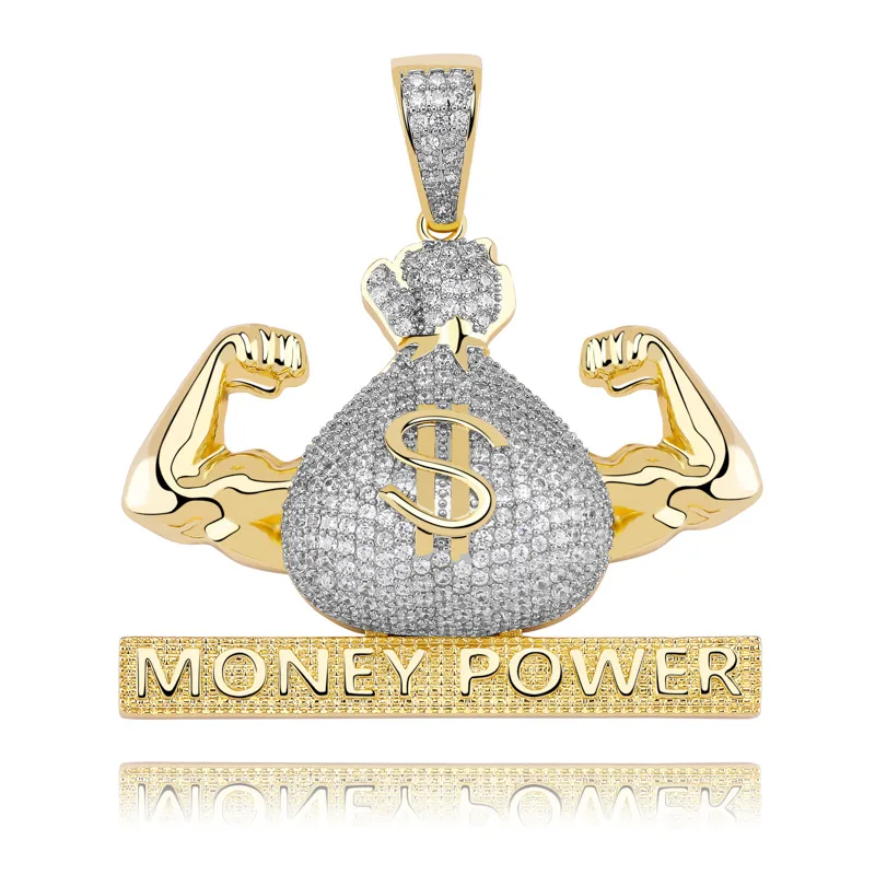 

Hip Hop AAA Cubic Zirconia Bling Iced Out Dollar Bag Money Power Pendants Necklace for Men Rapper Jewelry Gift Gold Silver Color