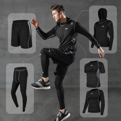 5 Pcs/Set Men's Tracksuit Compression Sports Suit Gym Fitness Clothes Running Jogging Sport Wear Training Workout Tights