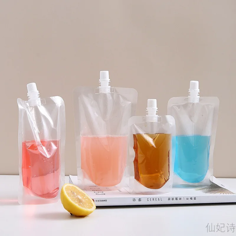 2PCS Travel Drink Spout Pouches Transparent Plastic Bags Sealed Juice Storage Bag Beverage Summer Ice Cold Drink Pouch Portable