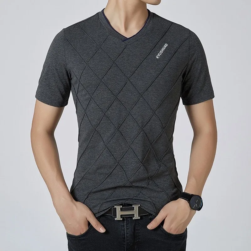 2023 Summer Solid Color Cotton Lapel Short-sleeved T-shirt Cultural Shirt Korean Custom Men's Short-sleeved T-shirt Casual image 4