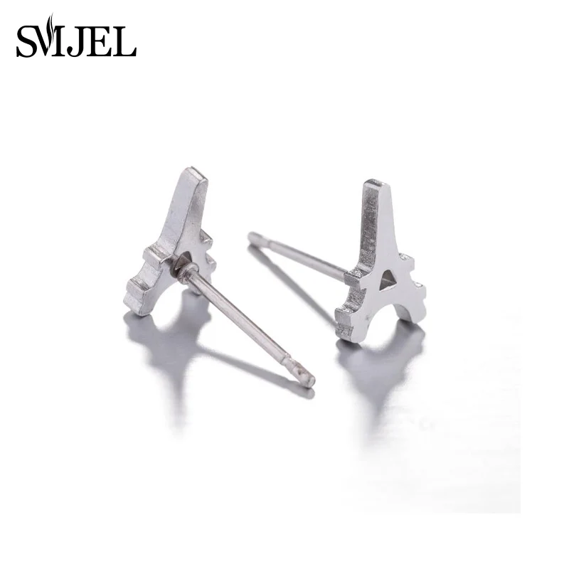 Design Small Eiffel Tower Shape Earrings for Women Girls Party Jewelry Stainless Steel Paris France Tower Stud Earrings Gifts