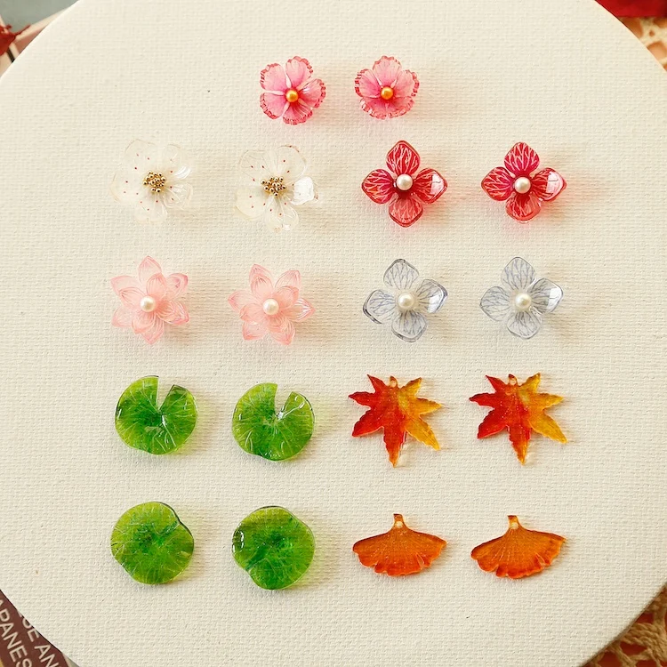 Hand-Painted Guofeng Vintage Series Hair Clip Hairpin DIY Handmade Accessories Resin Earrings Pendant Homemade Ornament 4pcs