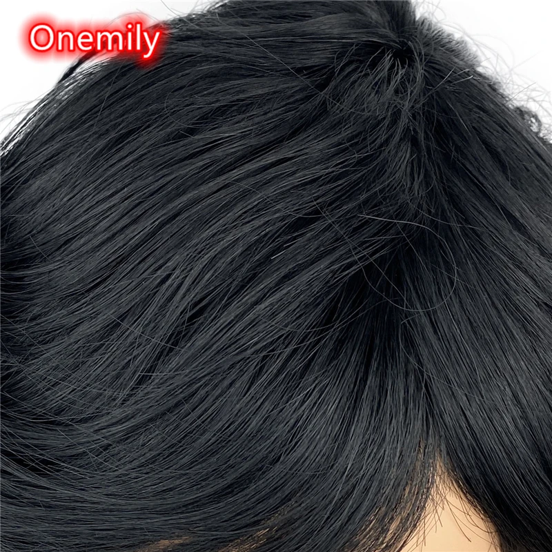 Onemily-Peluca de cabello sintético para mujer y niña, cabellera de onda corta ondulada, rizada, resistente al calor, con flequillo, fiesta de noche, color negro azabache