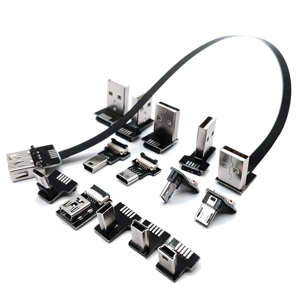 FPC USB Daten Kabel A Männlich Zu Micro Mini USB 5Pin Männlichen 90 Grad UP/Unten/Links/rechten Winkel อะแดปเตอร์ Sync Lade 0,25 M