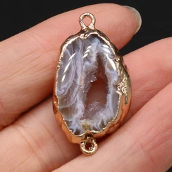Natural Stone Semi-precious Stone Grey Agate Connector Pendant Suitable for Jewelry Making DIY NecklaceEarringAccessories30x35mm