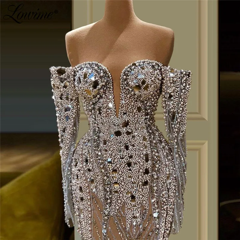 Illusion Full Beaded Evening Dress Handmade Pearls Crystals Saudi Arabia Party Dresses See Through Prom Dress Robe De Soiree