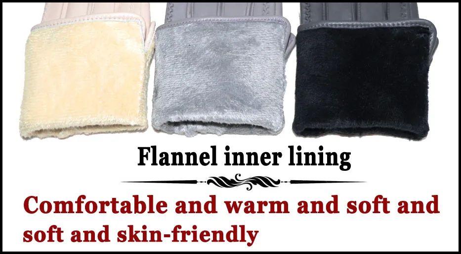 Leather gloves women's sheepskin flannel lining winter warmth high-grade black touch screen color leather gloves driving new