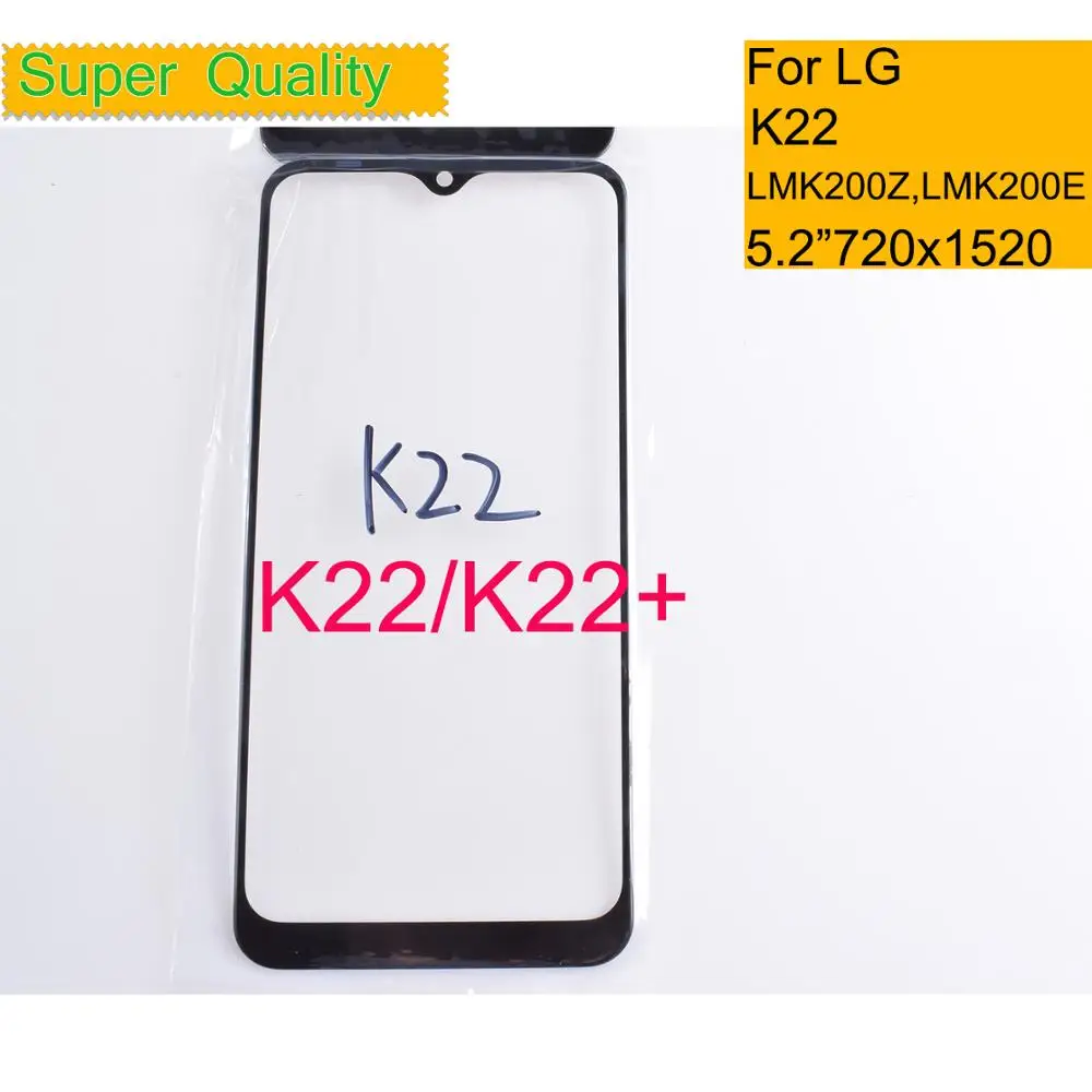 Panel de pantalla táctil para LG K22 + LMK200Z LMK200E LMK200B, cristal frontal exterior, cristal LCD con OCA, LM-K200, 10 unidades por lote