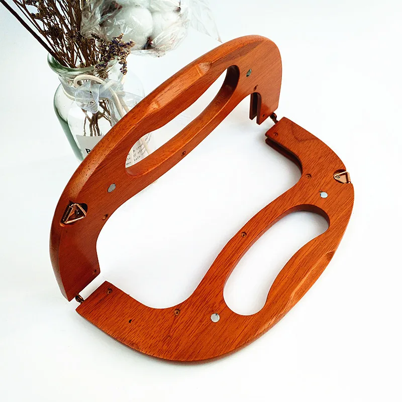 One Piece 25cm Diy Manual Bag Parts Solid Wood Handle Magnetic Buckle No Hole Screw Wood Purse Frame With Hook Shoulder Bags