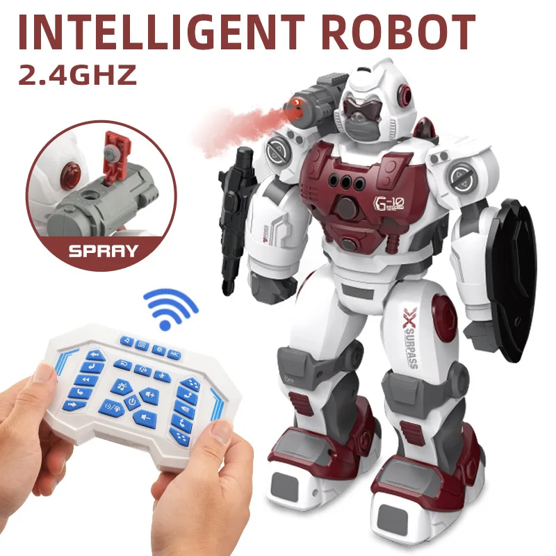 

New Upgrade Mist Spray Remote Control Robot Gesture Induction Intelligent programming With Lights, Music, For Children Boys Gift