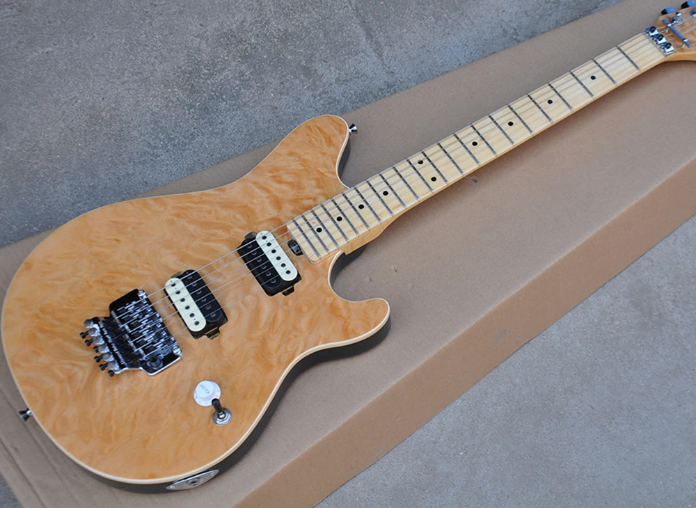 6 Strings Natural Wood Color Electric Guitar with Tremolo Bridge,Maple Fretboard,Humbuckers Pickups