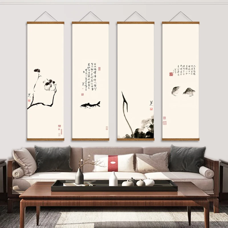 Chinese Style Ink Painting Alpine Canvas Decorative Painting Bedroom Living Room Wall Art Posters Solid Wood Scroll Paintings