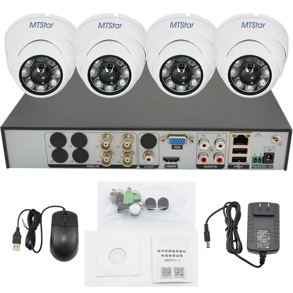 

MTStar 4CH 4K 4 in 1 Security Cameras System （1pcs 6 in1 HD DVR support 8TB + 4pcs 8MP Fisheye Panoramic Dome Camera）