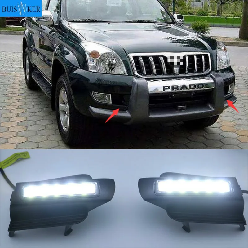 

2pcs LED DRL For Toyota Land Cruiser Prado 120 GRJ120 TRJ120 FJ120 LC120 2002~2010 Daytime Running Light Fog Lamp Original Esuse