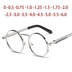 Retro Punk Spring Leg Round Glasses Men Metal Myopia Lens Prescription Women 0 -0.5 -0.75 To -6.0