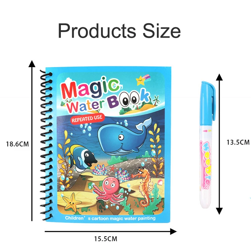 Libro mágico de dibujo al agua para niños, juguetes Montessori reutilizables para colorear, libro mágico de dibujo en agua, juguetes sensoriales de educación temprana