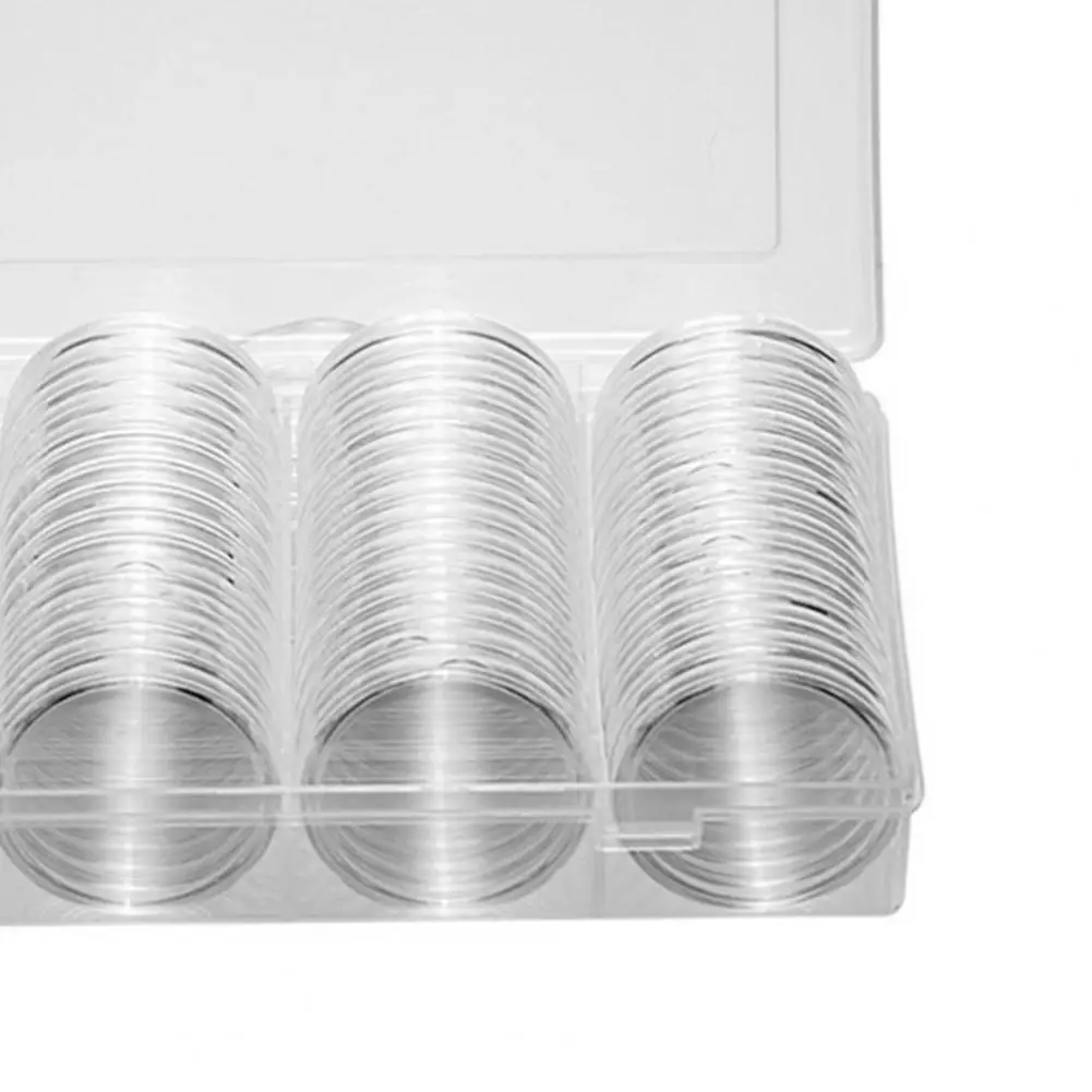 60Pcs/Set 41MM Portable Coin Holders Reusable Acrylic Transparent Storage Cases Round Protector Organizers for Collection