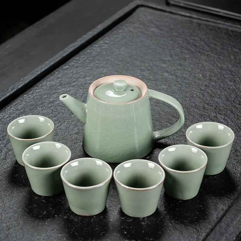 

7pcs Jade Green Tea Sets Chinese Kung Fu Tea Set Room Decoration Tea Ceremony Porcelain Teapot Set with Cup Teaware