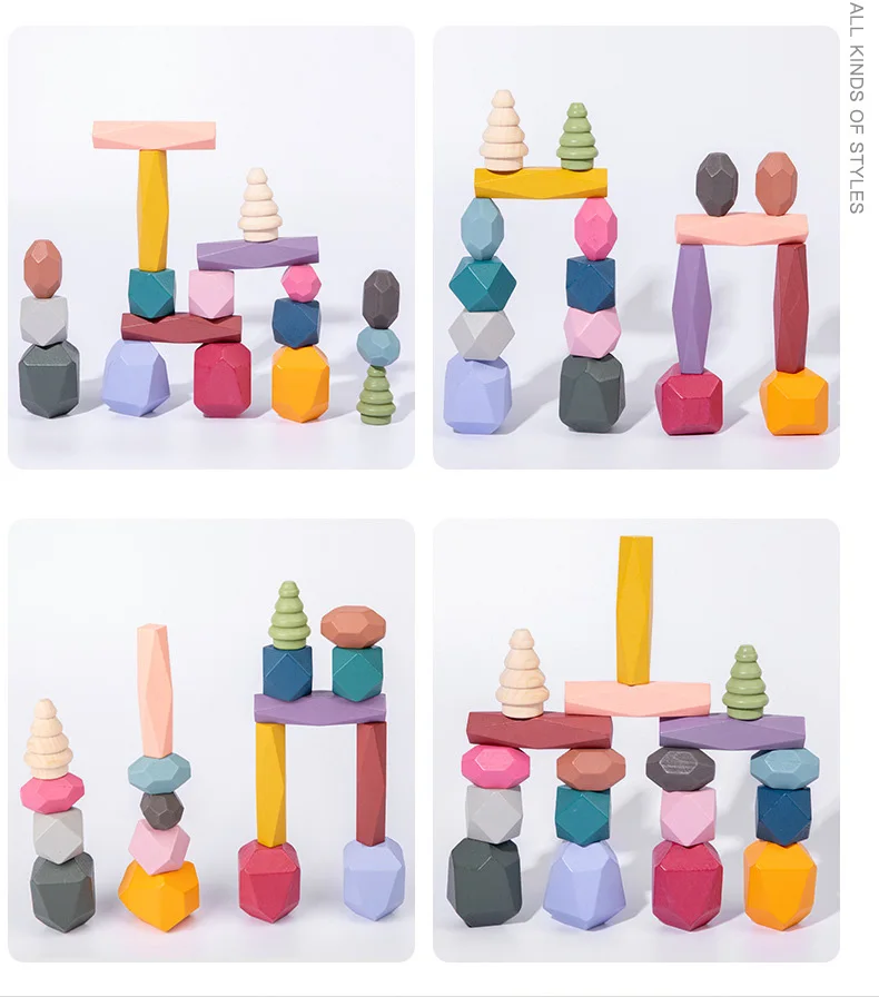 Kinderen Houten Gekleurde Steen Bouwsteen Educatief Speelgoed Creatieve Nordic Stijl Stapelen Spel Regenboog Houten Speelgoed Gift