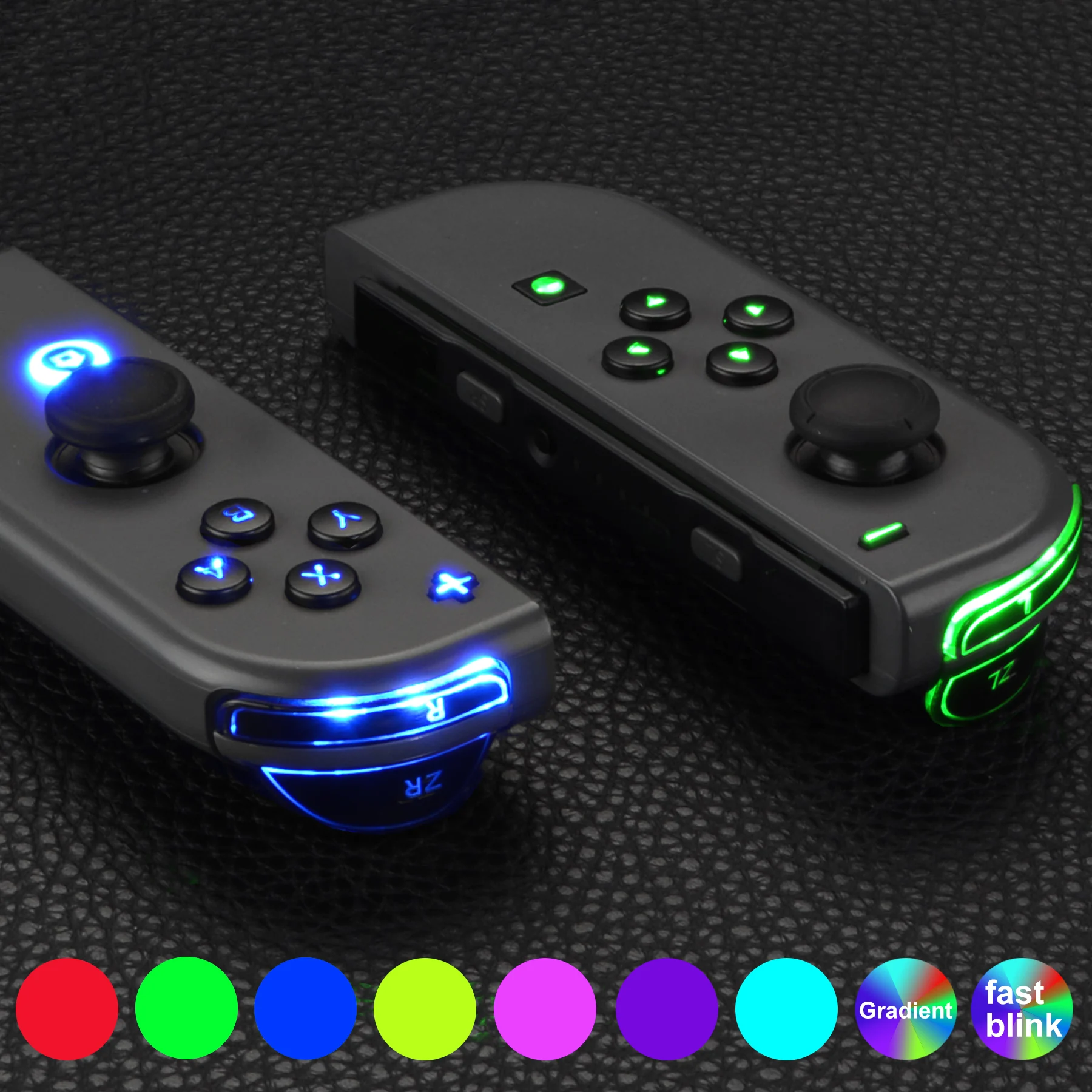 EXtremeRate-Kit de LED DFS multicolores luminados, 7 colores, 9 modos, símbolos clásicos, botones de cara de gatillo ABXY para NS Switch y OLED