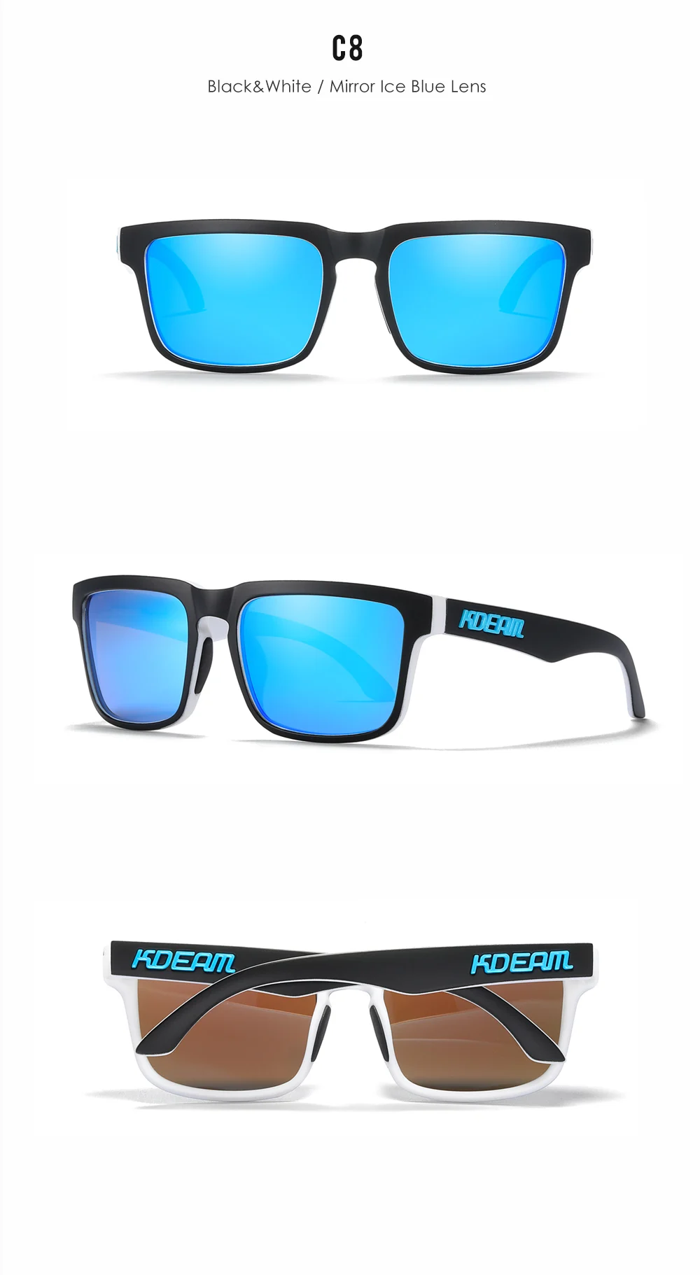 KDEAM männer Polarisierte Sonnenbrille Angeln Lebensstil Gespiegelt Farbe Blockieren Sonnenbrille Frauen Legende Platz Sonnenbrille Mit Box – Detail 34